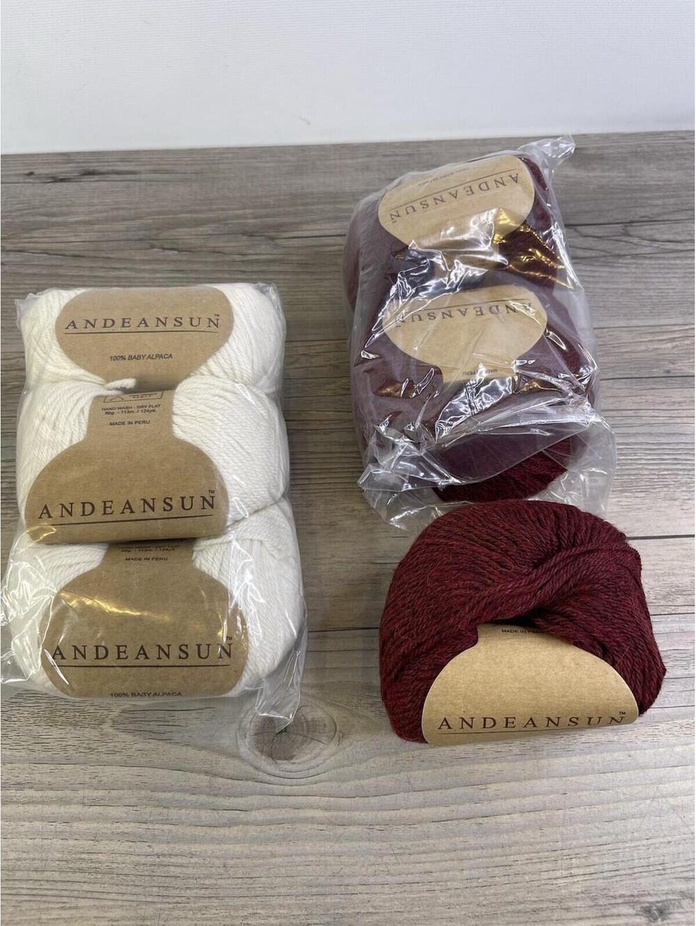 Andeansun Baby Alpaca Yarn Lot of 6 Ivory & Burgundy 100% Alpaca